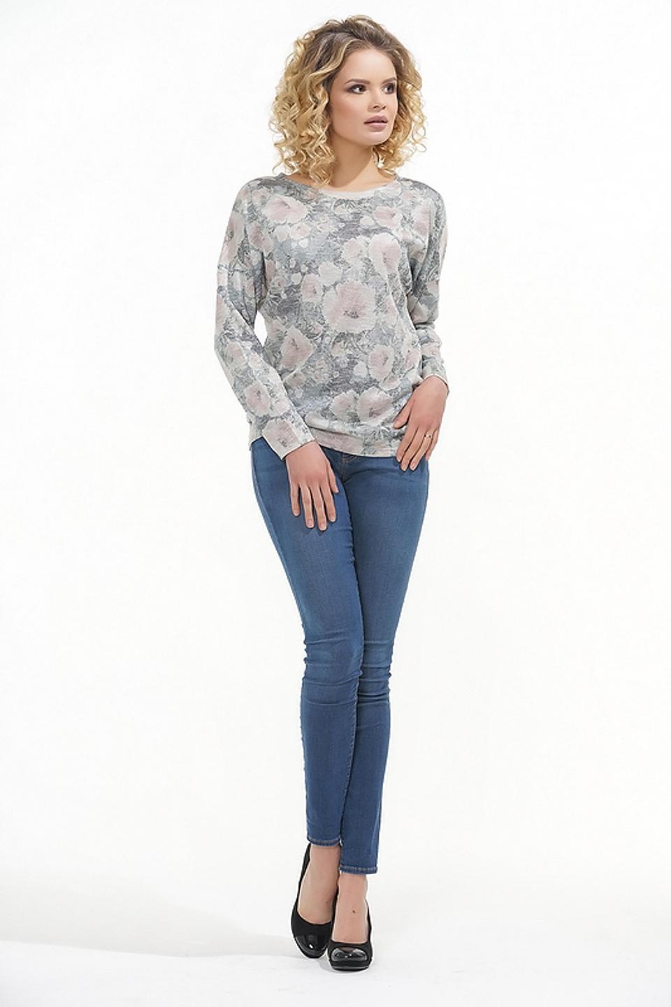 Блуза VAY серая с цветочным принтом и люрексом