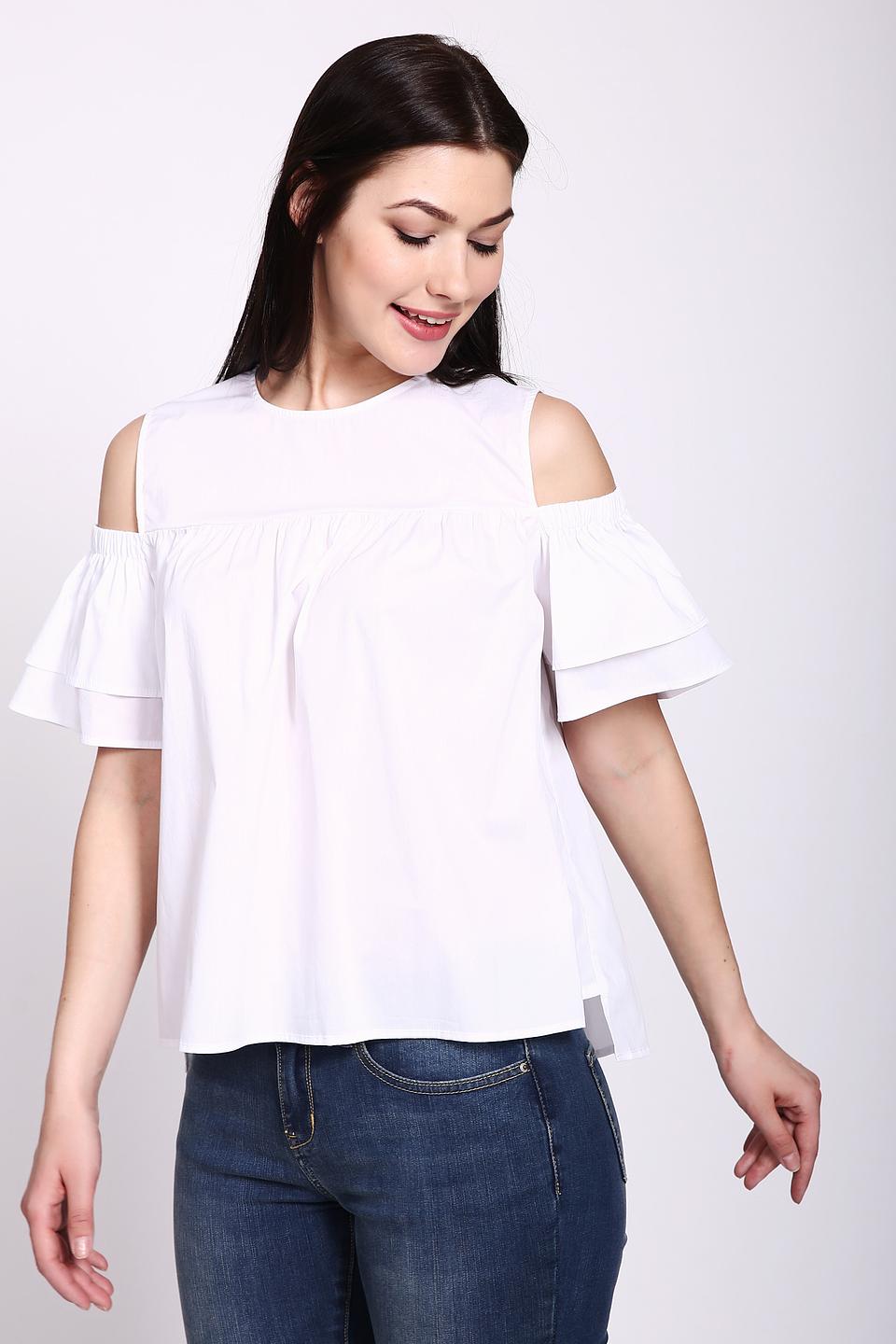 Блуза Oui белая с открытыми плечами и воланами