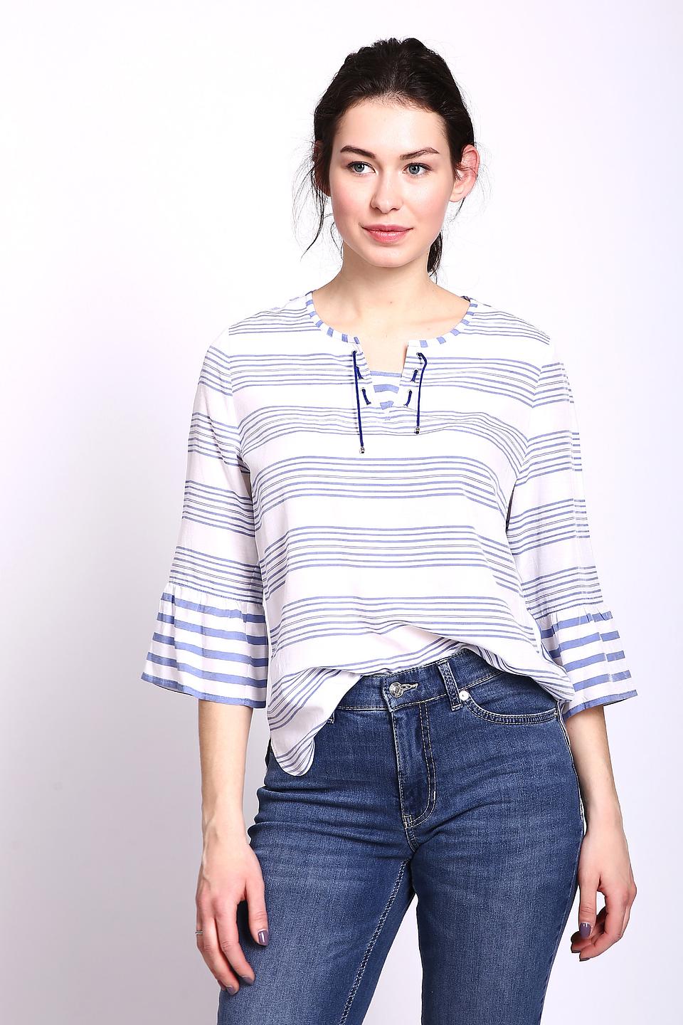 Блуза Lebek полосатая с завязками белая с голубым
