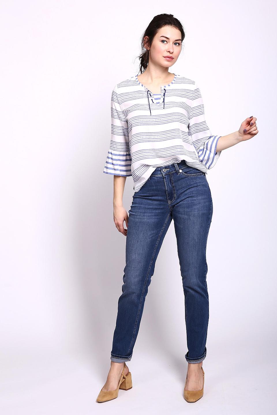 Блуза Lebek полосатая с завязками белая с голубым