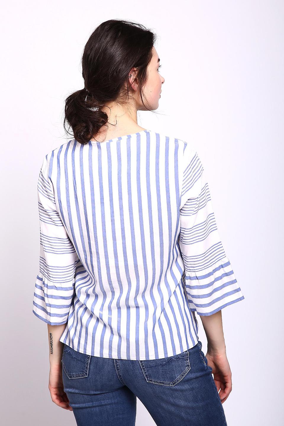 Блуза Lebek полосатая с завязками белая с голубым