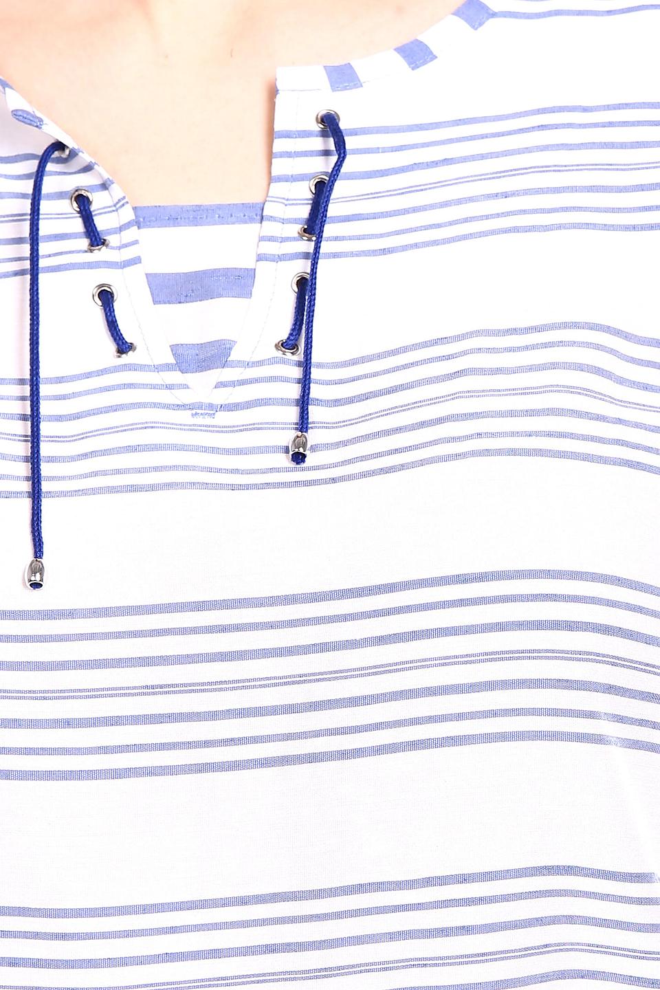 Блуза Lebek полосатая с завязками белая с голубым