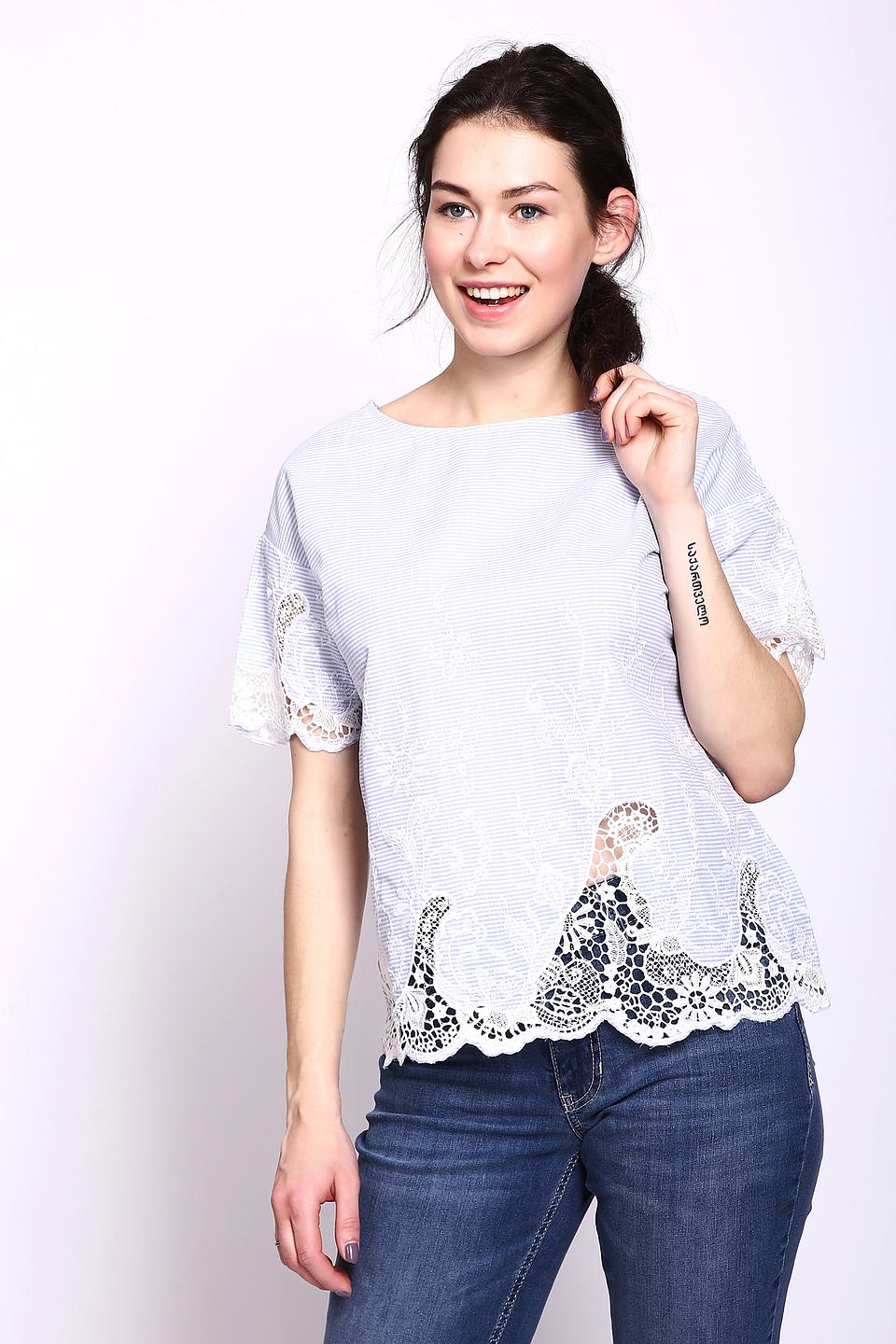 Блуза Oui с кружевом голубая