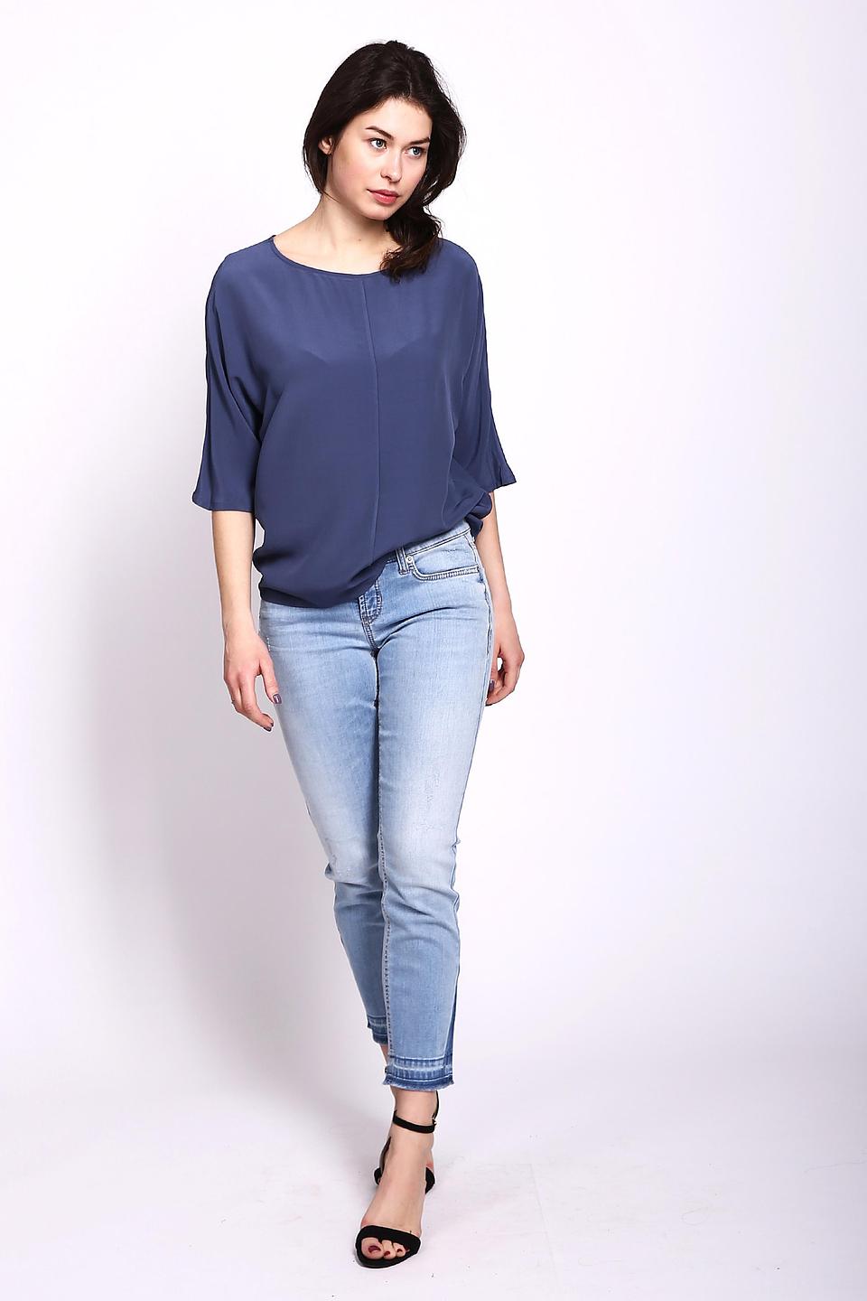 Блуза Oui синяя с рукавами-фонариками