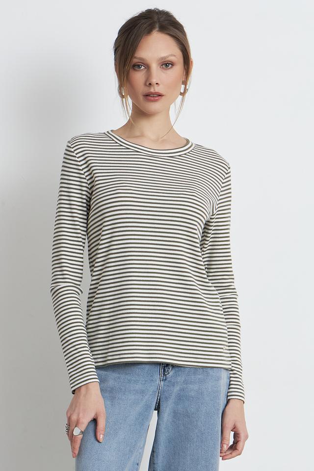 Футболка Betty and Co в полоску бежево-оливковая