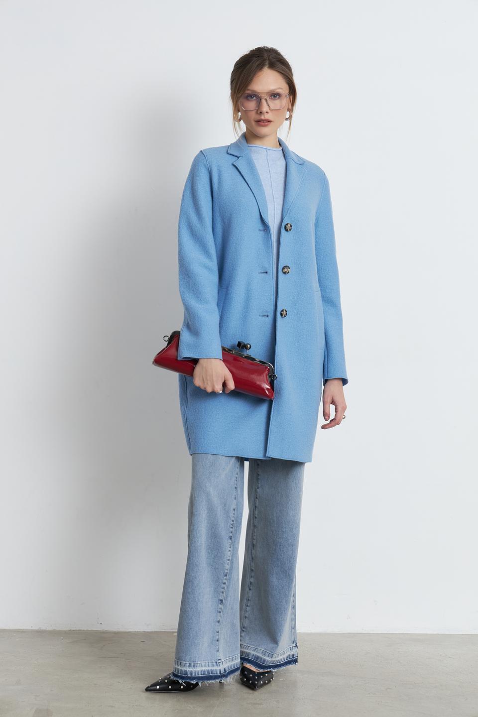 Пальто Oui голубое шерстяное