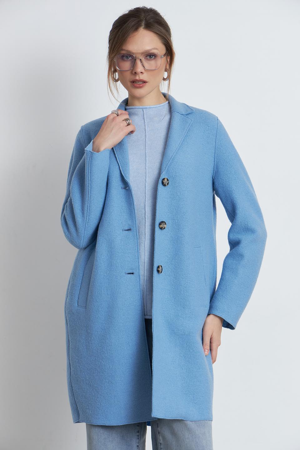 Пальто Oui голубое шерстяное