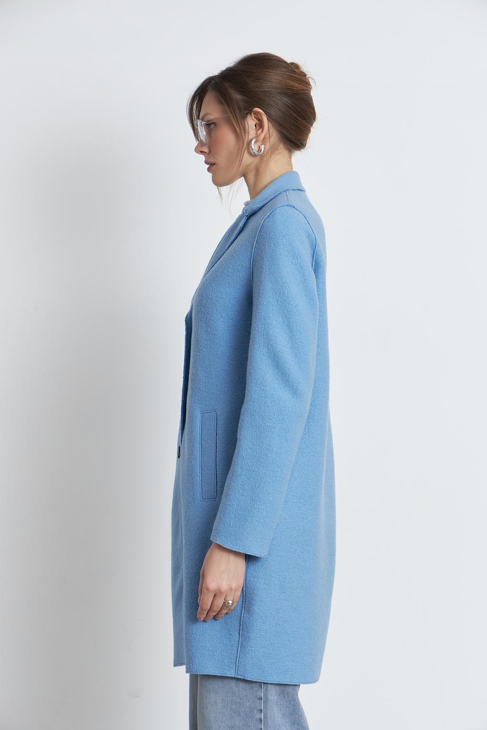 Пальто Oui голубое шерстяное