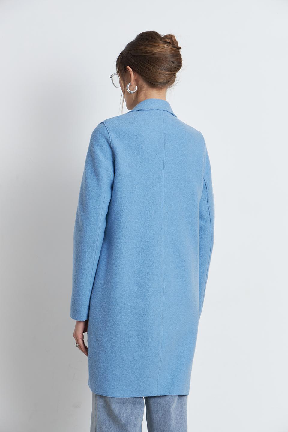 Пальто Oui голубое шерстяное