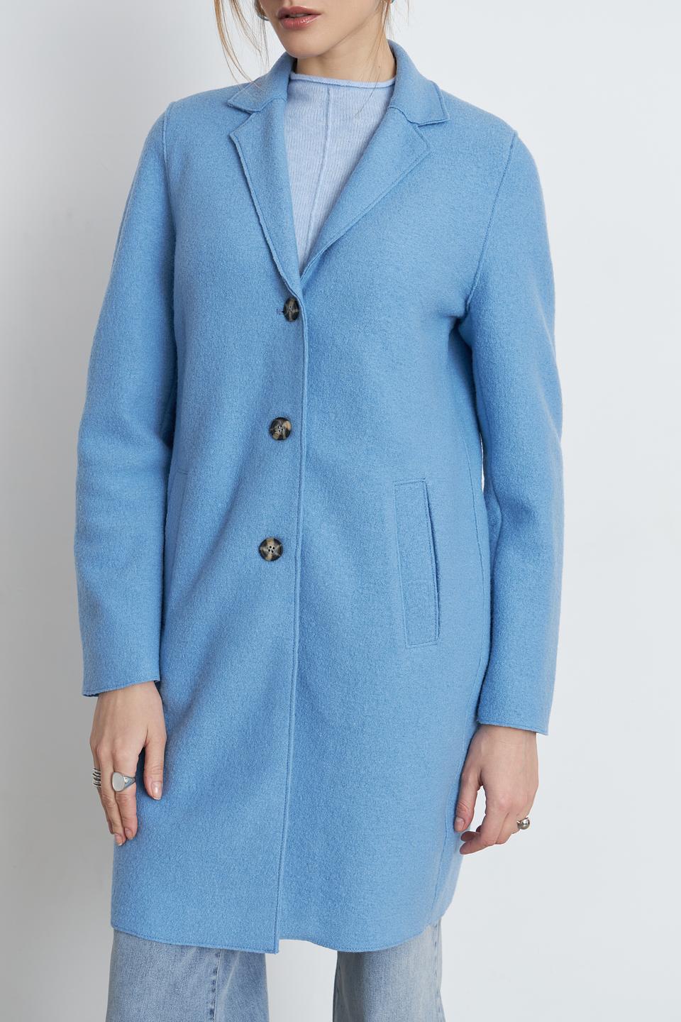 Пальто Oui голубое шерстяное