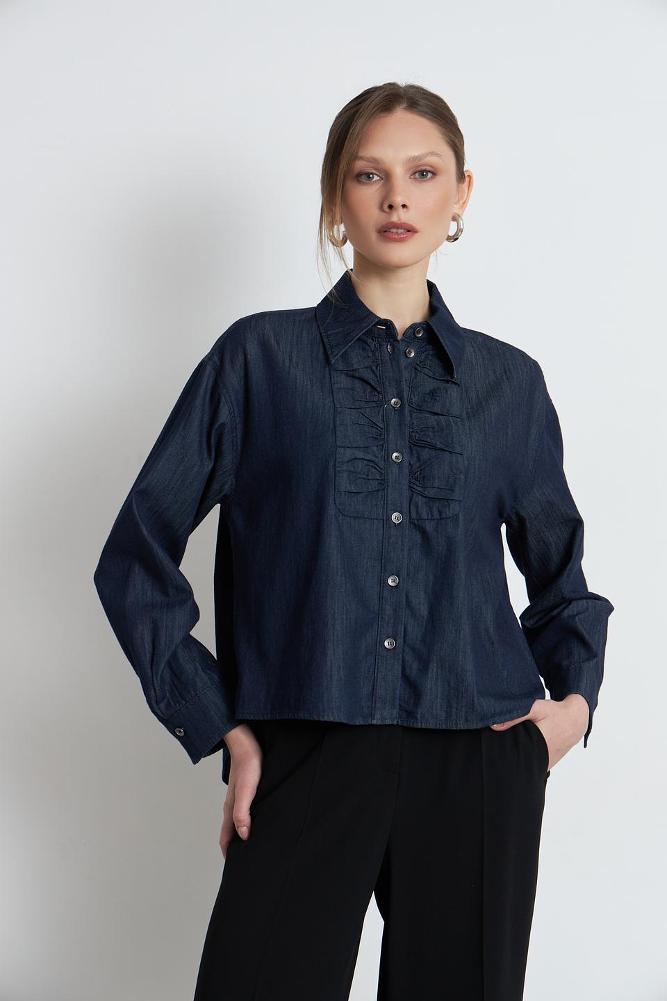 Блуза Luisa Cerano джинсовая с рюшами