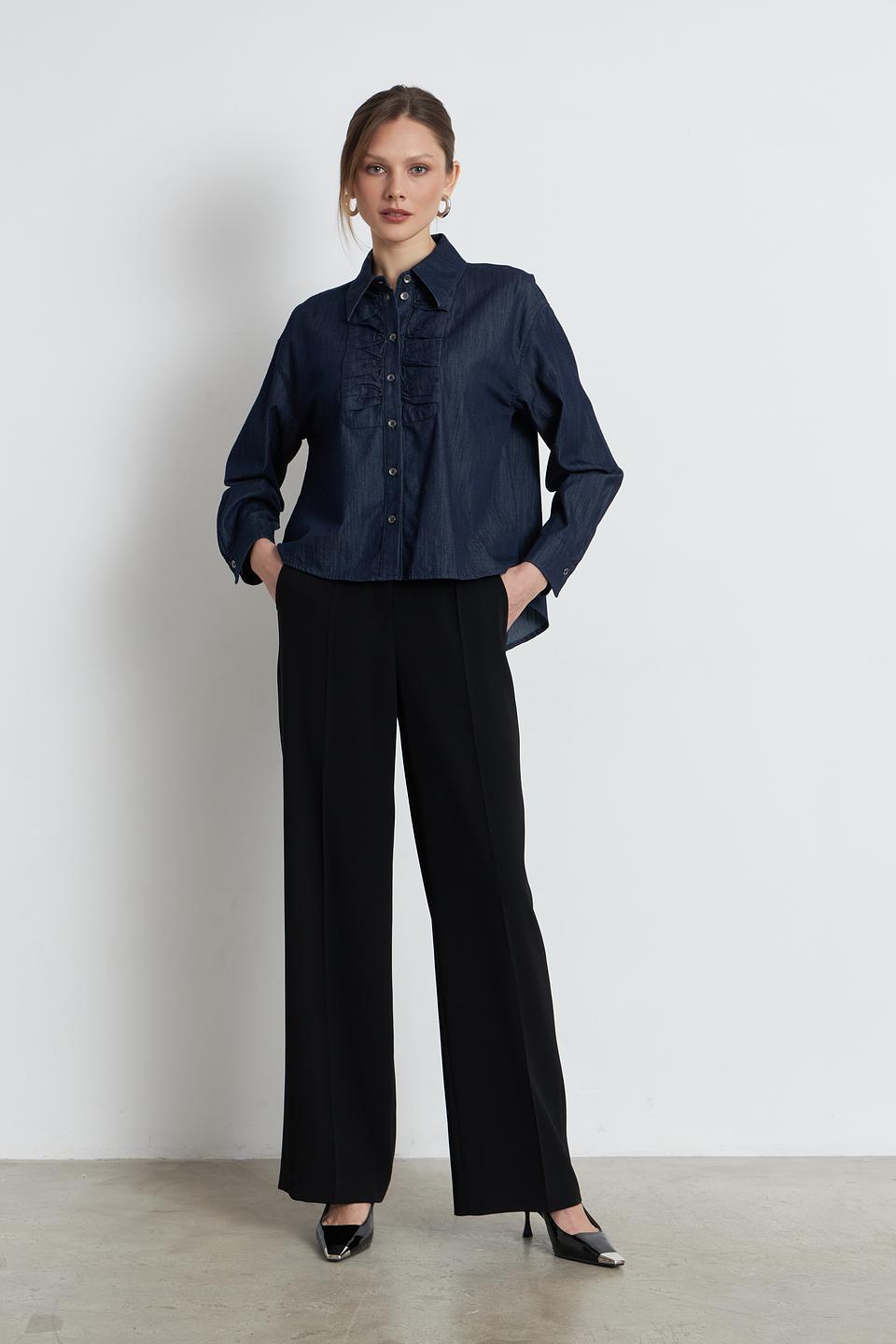 Блуза Luisa Cerano джинсовая с рюшами