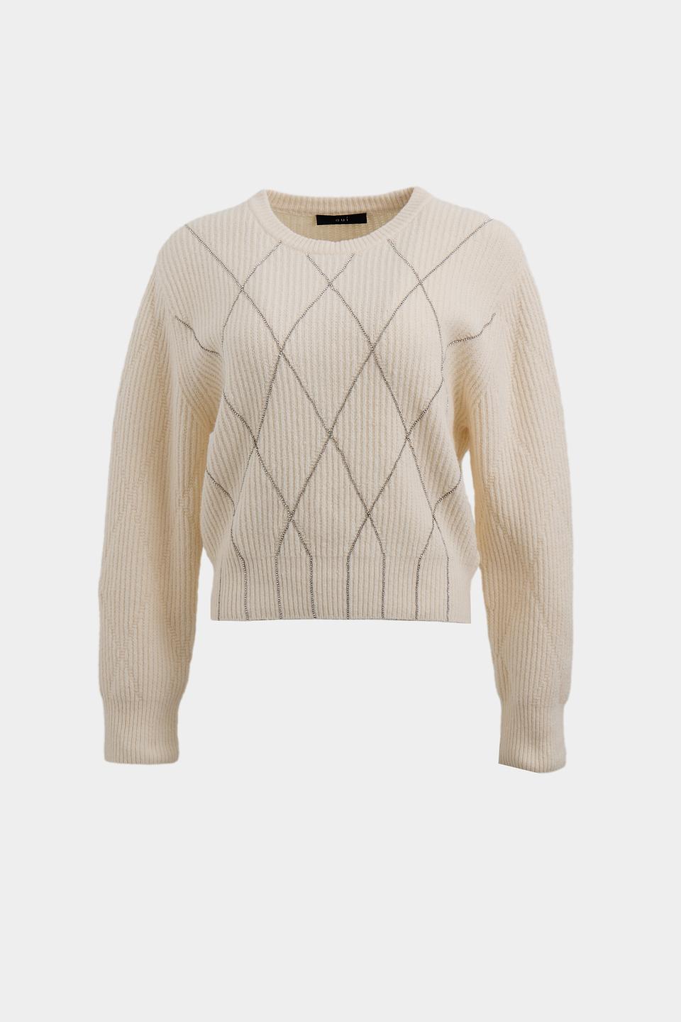 Пуловер Oui с ромбами кремовый
