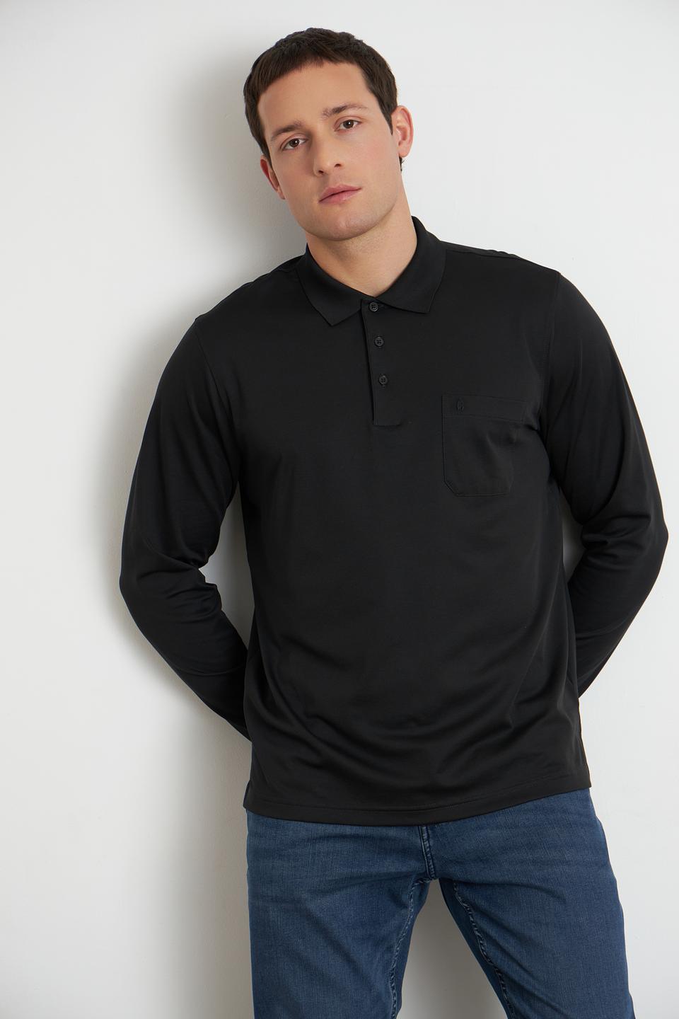 Футболка поло Ragman чёрная с длинным рукавом