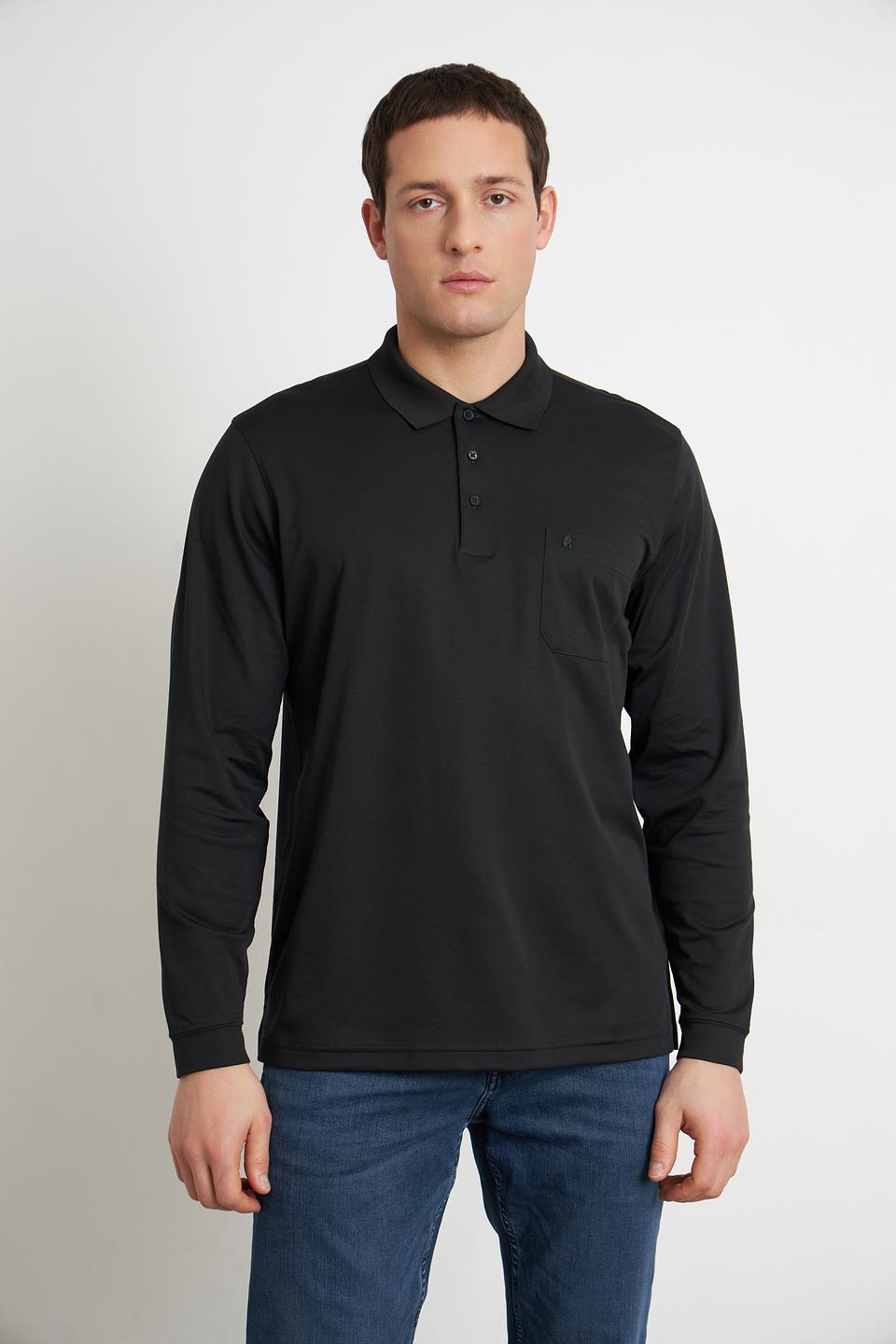 Футболка поло Ragman чёрная с длинным рукавом