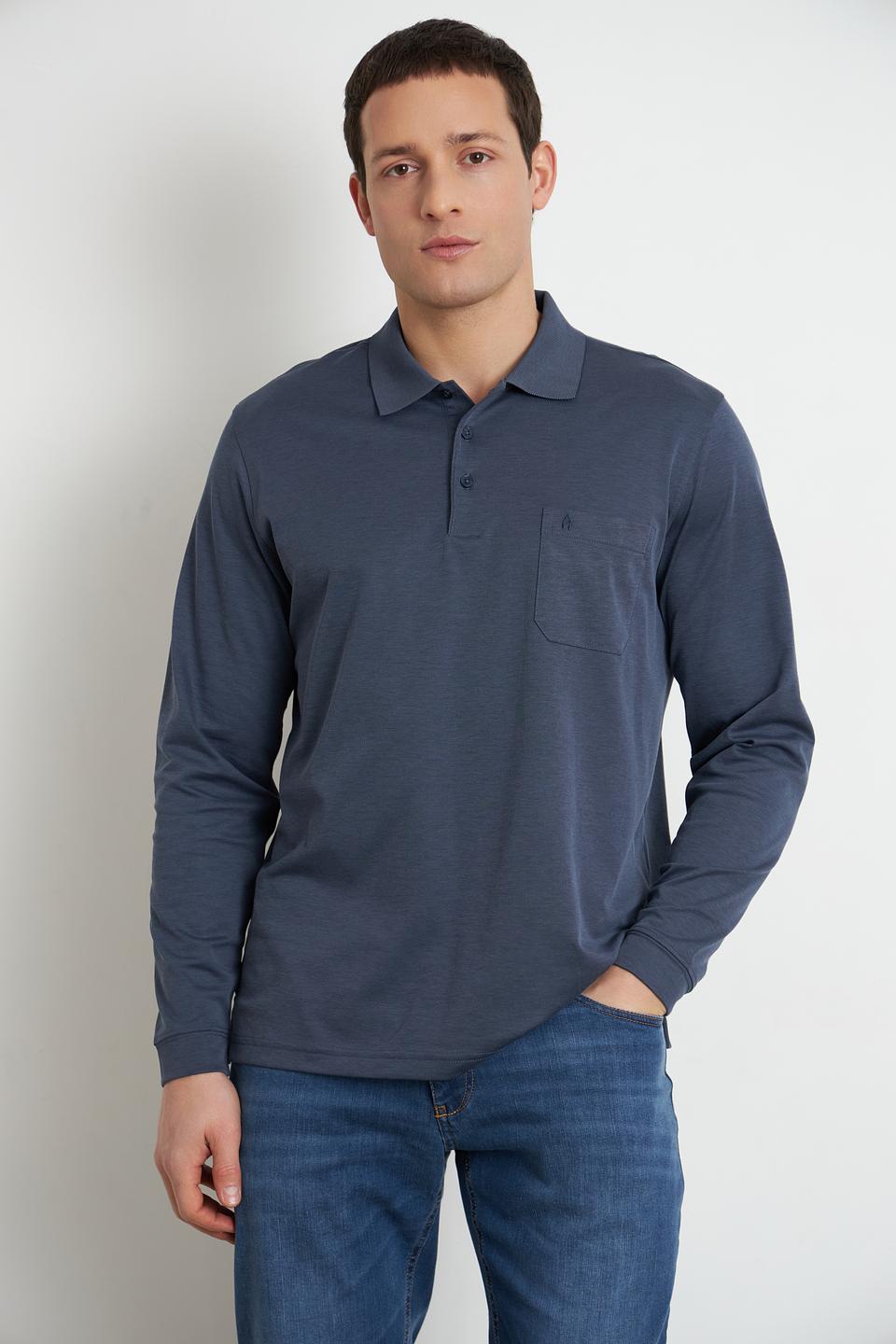 Поло Ragman с длинным рукавом синее