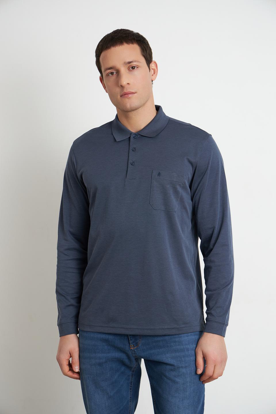 Поло Ragman с длинным рукавом синее
