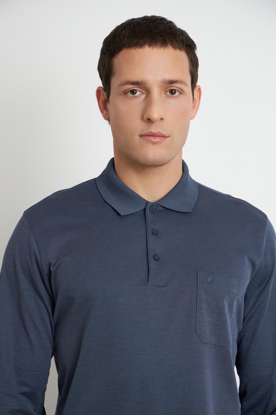 Поло Ragman с длинным рукавом синее