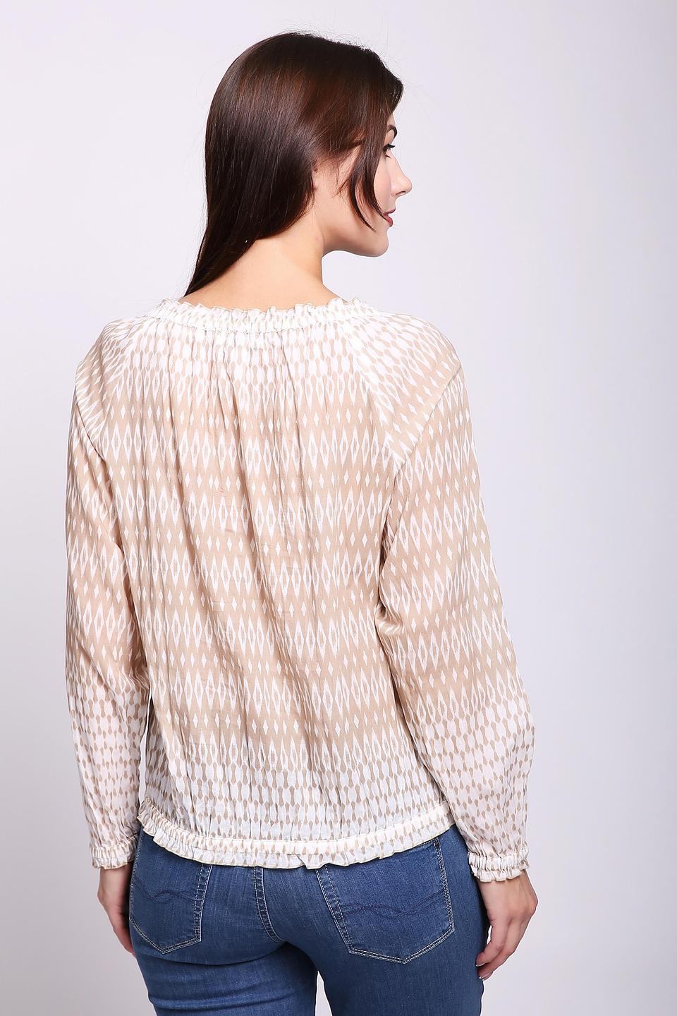 Блуза SE Stenau, бежевая, с принтом и кисточками