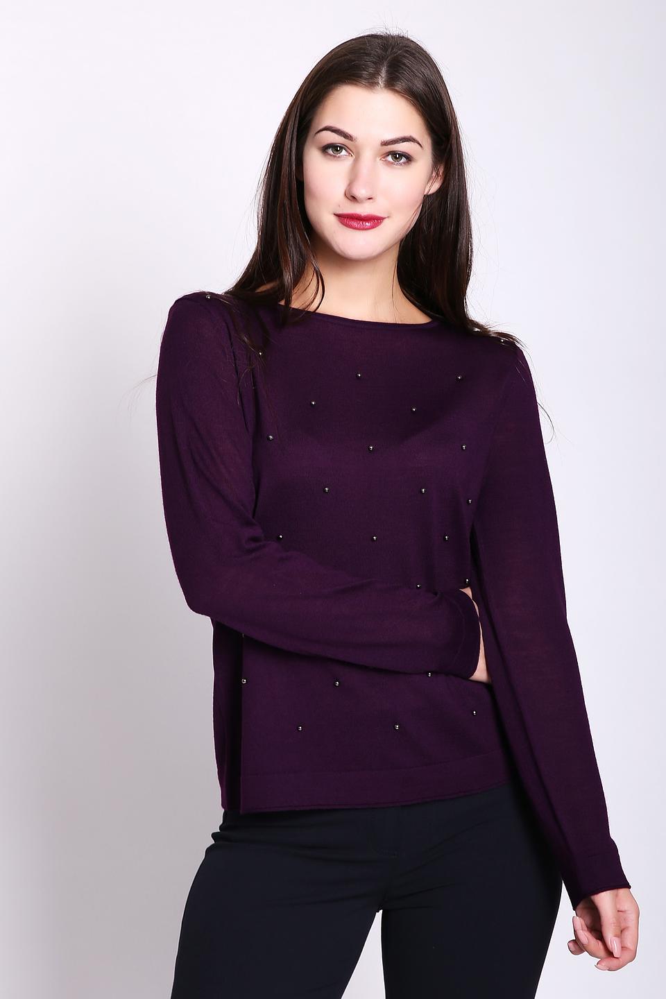 Пуловер Gerry Weber фиолетовый, с бусинами и пуговицами