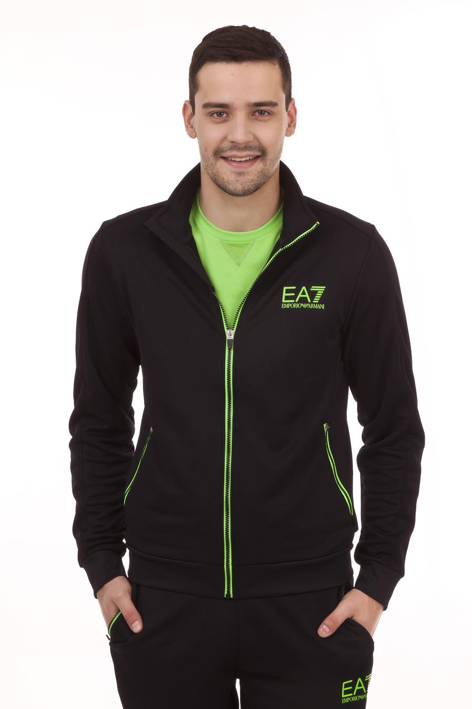 Толстовка EA7 чёрная с зелёной молнией