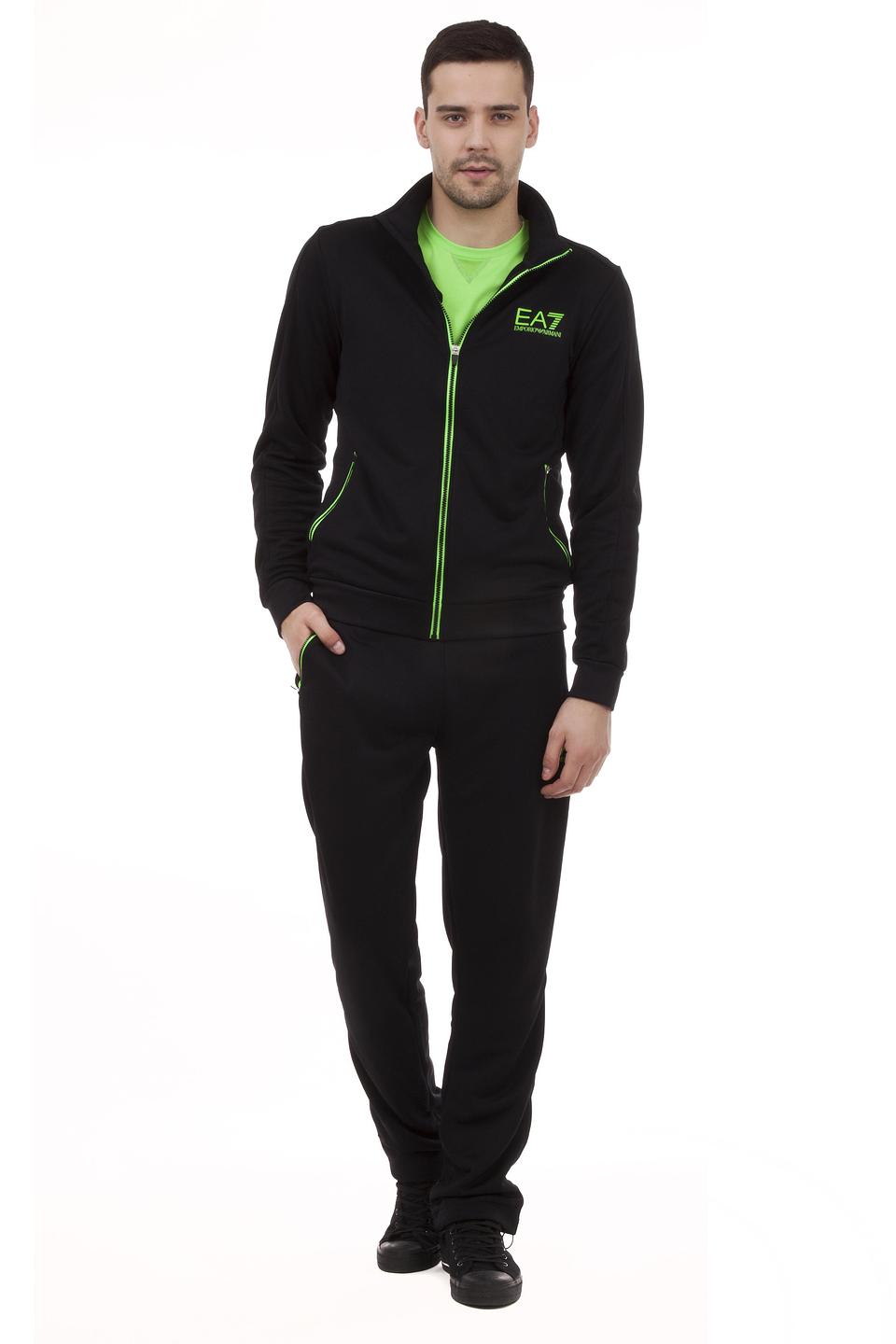 Толстовка EA7 чёрная с зелёной молнией