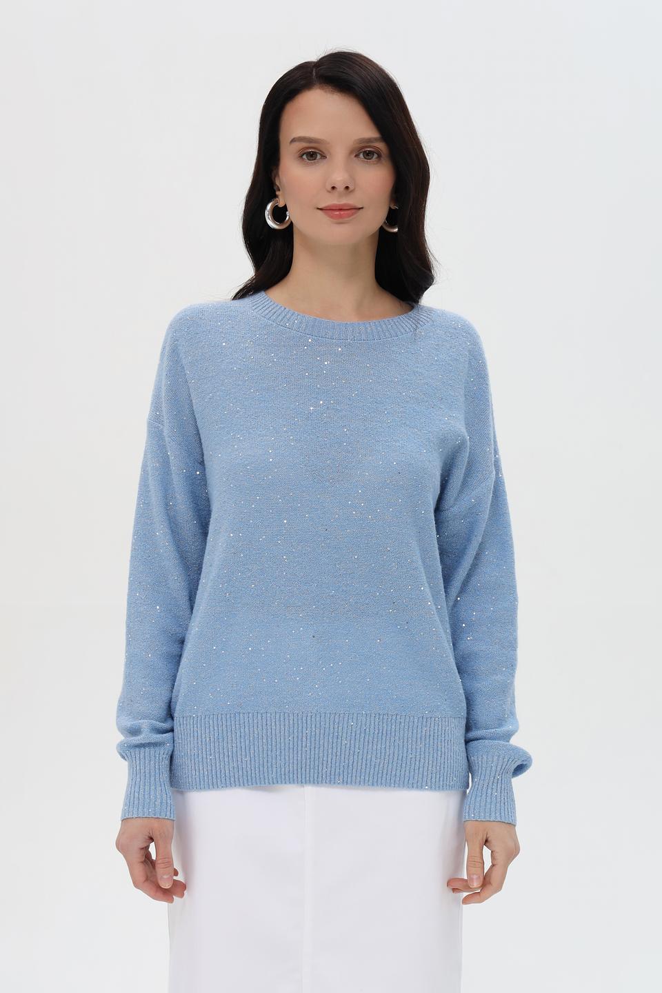 Пуловер Pezzo с пайетками голубой