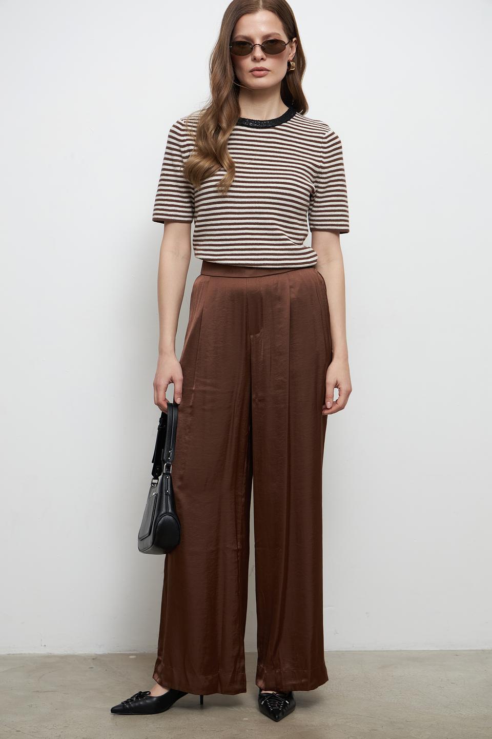 Брюки клёш Oui коричневые