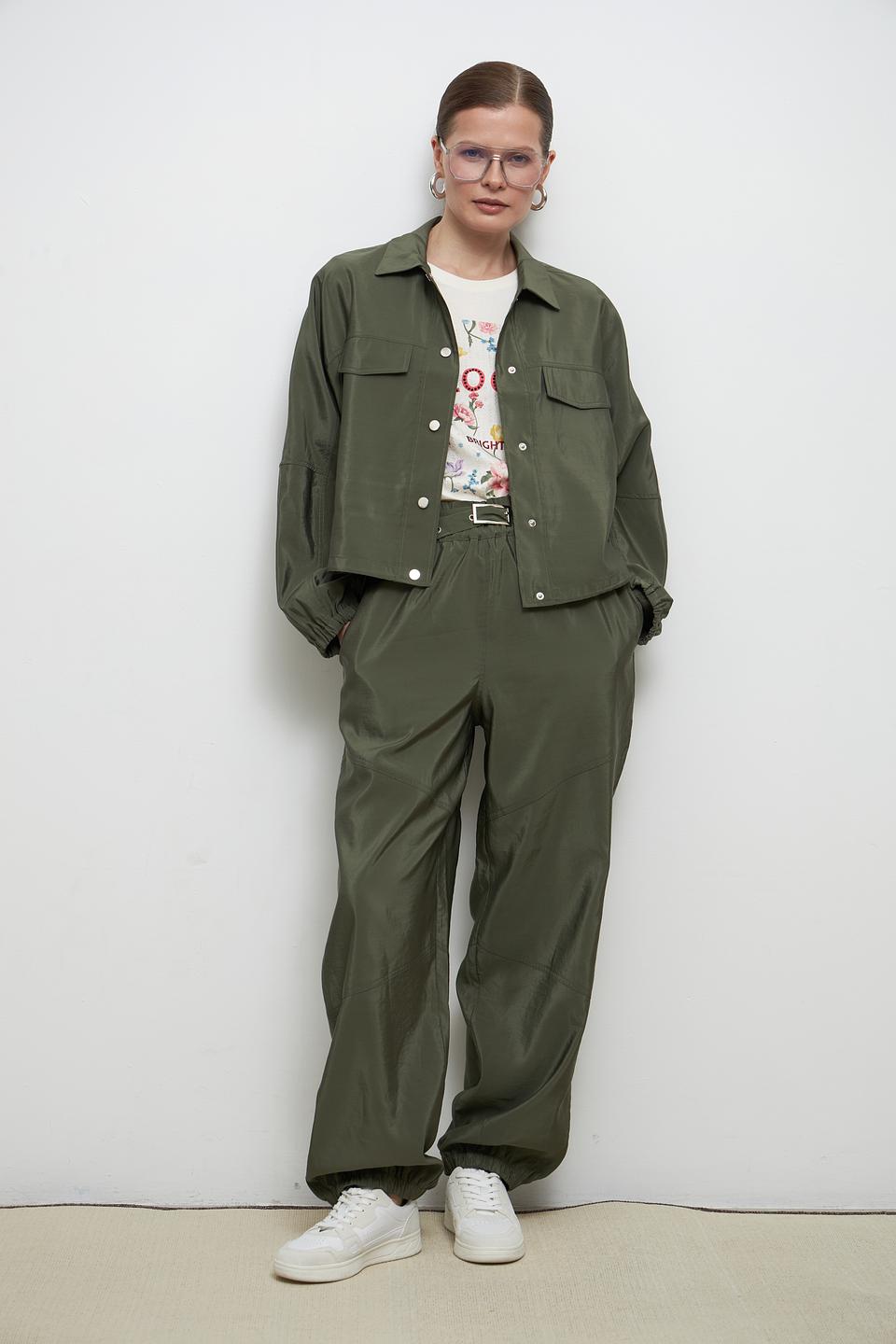 Брюки Oui хаки широкие