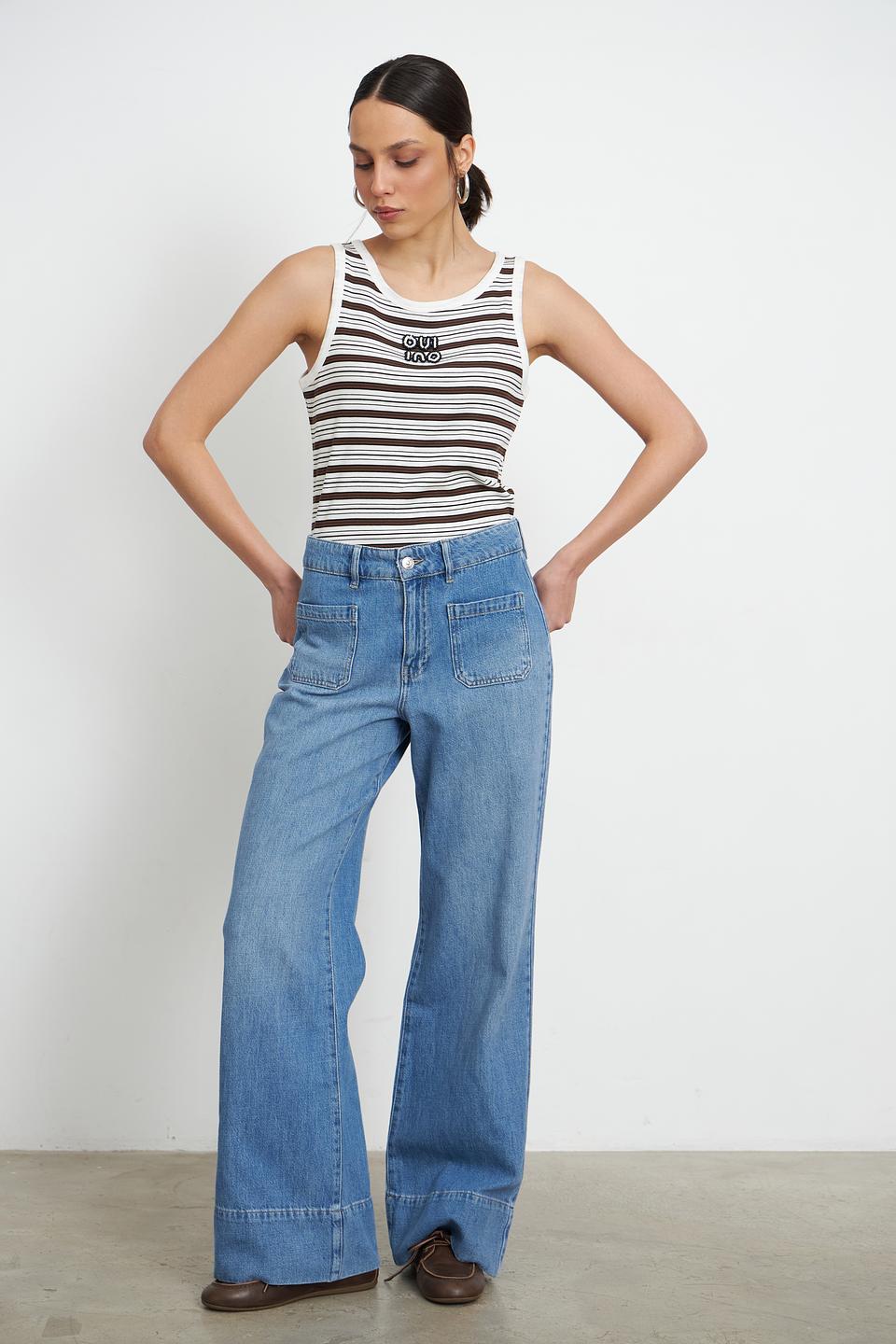 Топ Oui в полоску коричневый