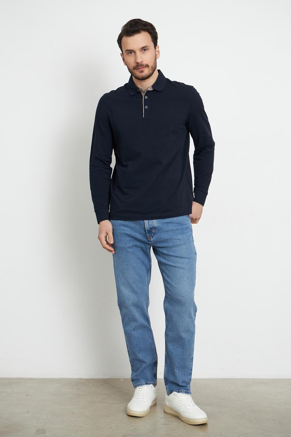 Поло Bugatti с длинным рукавом тёмно-синее