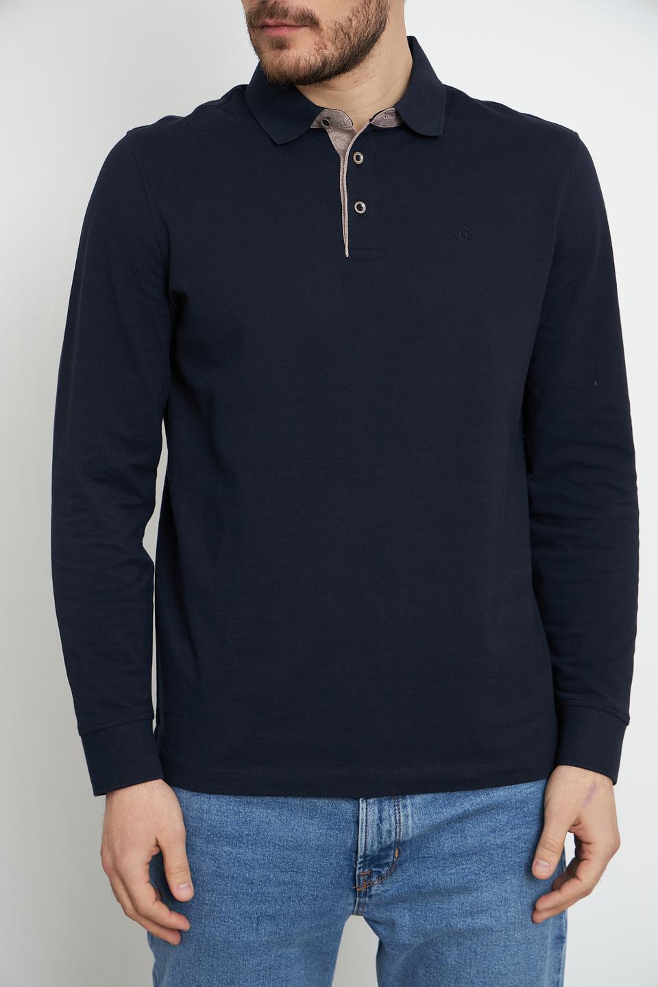 Поло Bugatti с длинным рукавом тёмно-синее