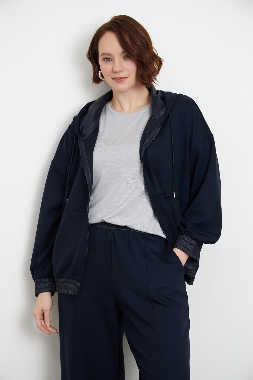 Жакет MORE and MORE с капюшоном тёмно-синий