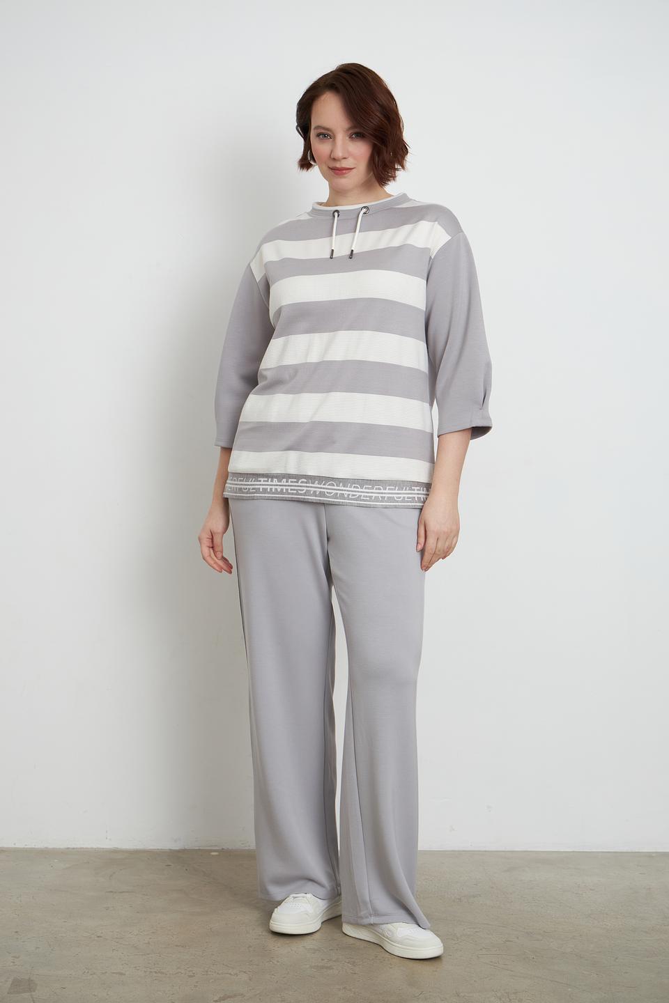 Пуловер Lebek в полоску серый