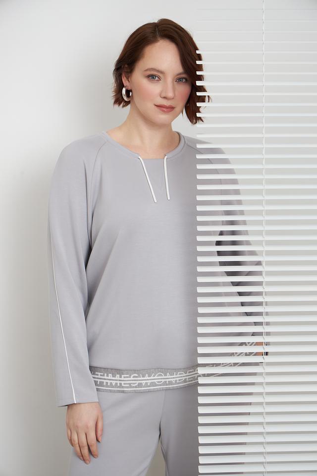 Пуловер Lebek серый с полосой