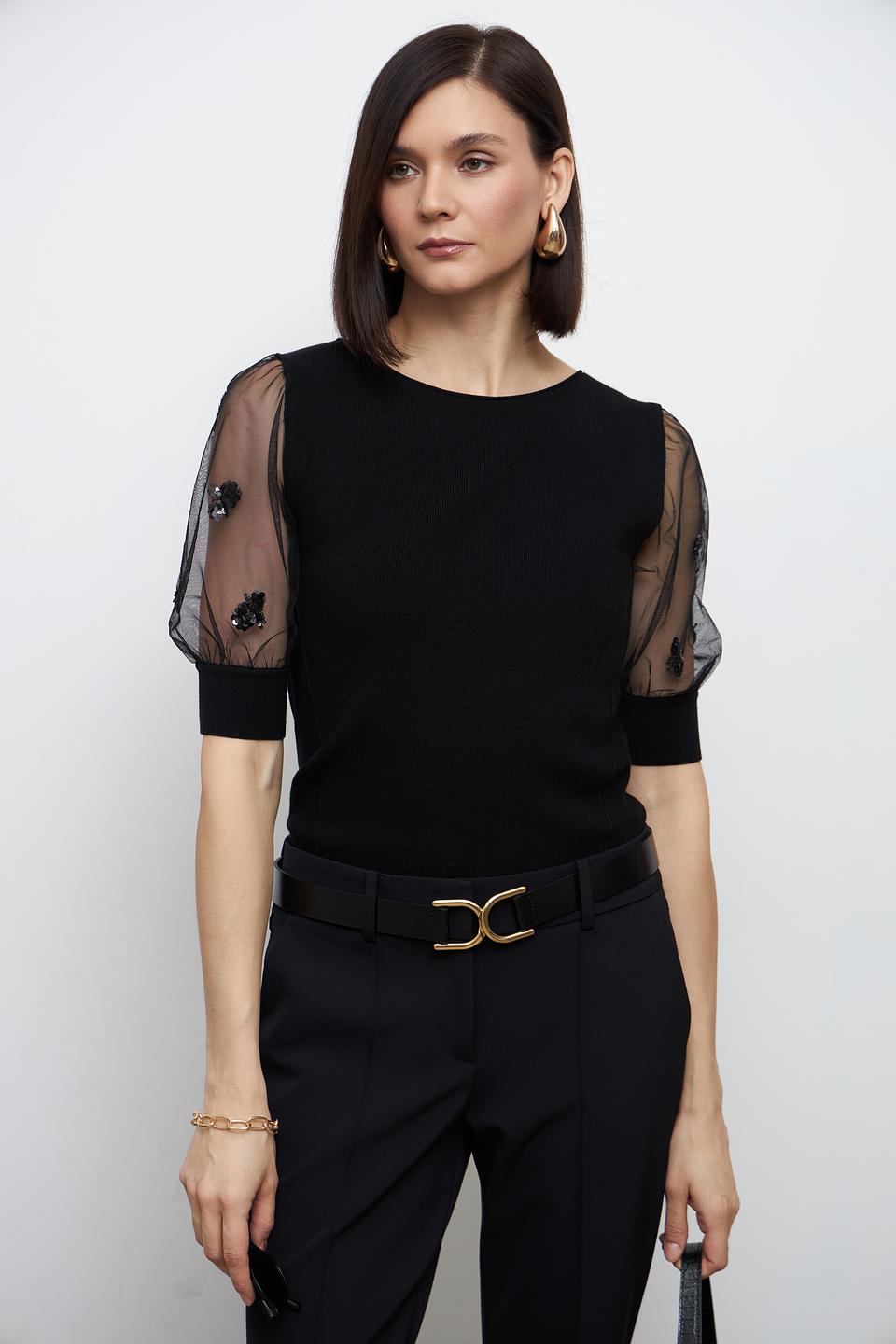 Пуловер Oui с рукавами-фонариками чёрный