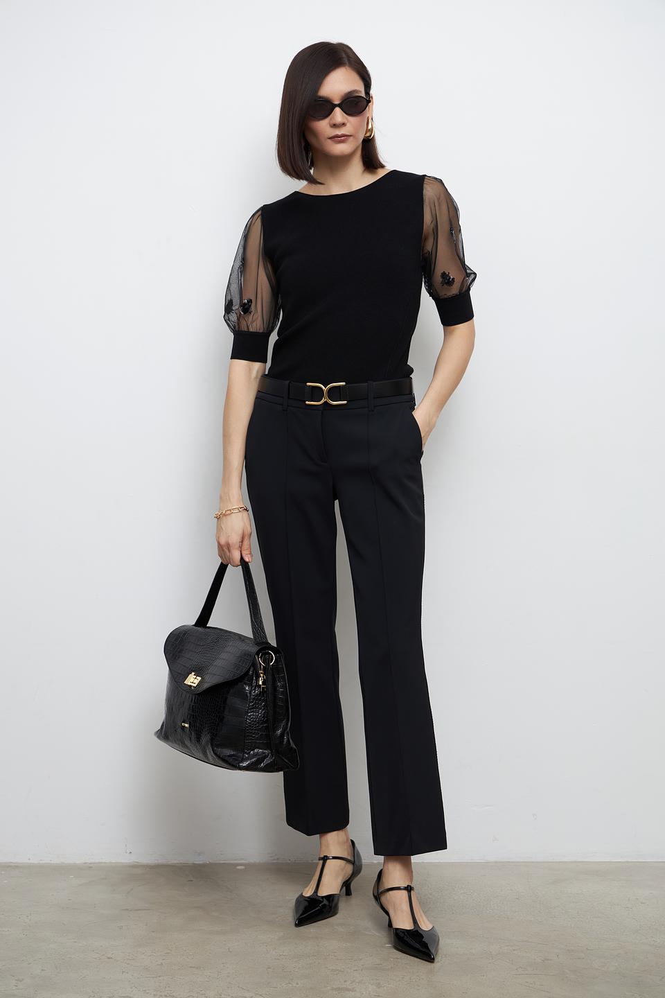 Пуловер Oui с рукавами-фонариками чёрный