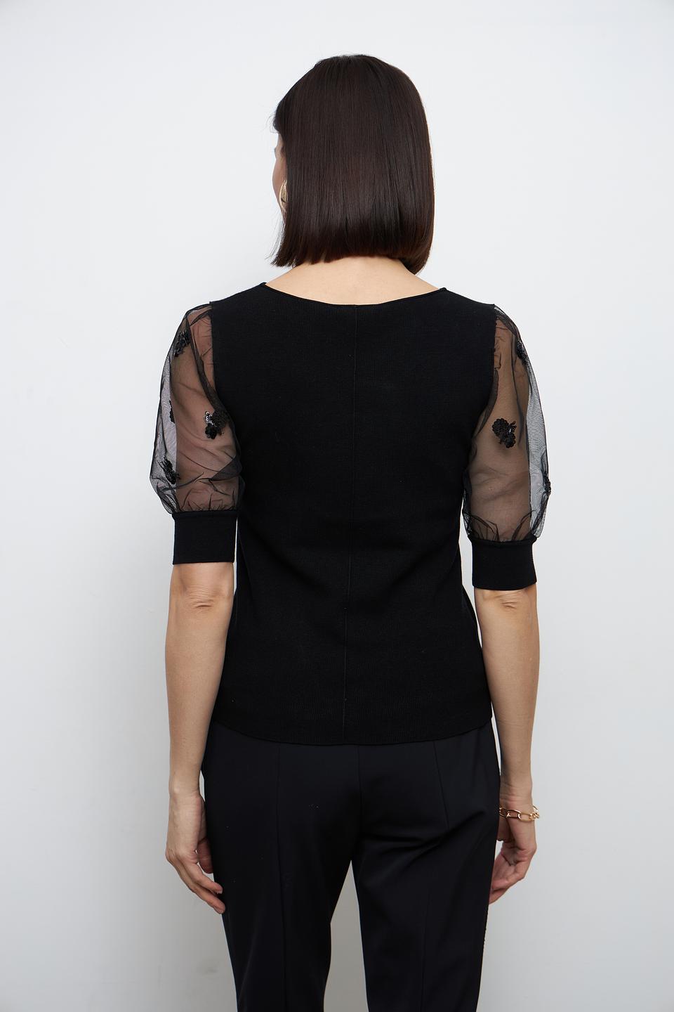 Пуловер Oui с рукавами-фонариками чёрный