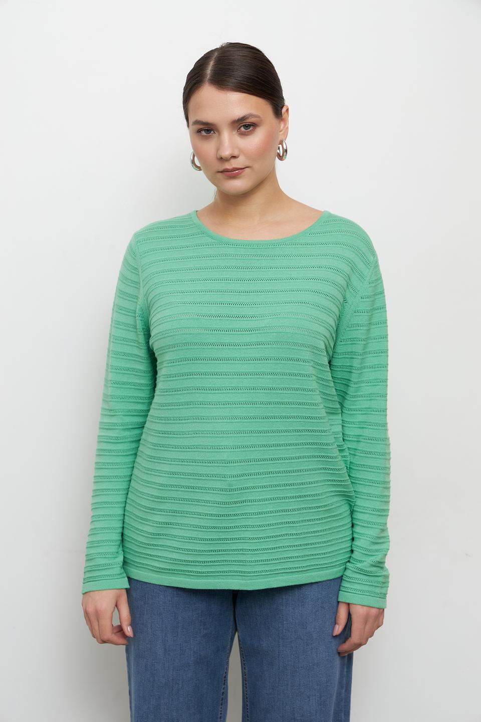 Пуловер Lebek зелёный в полоску