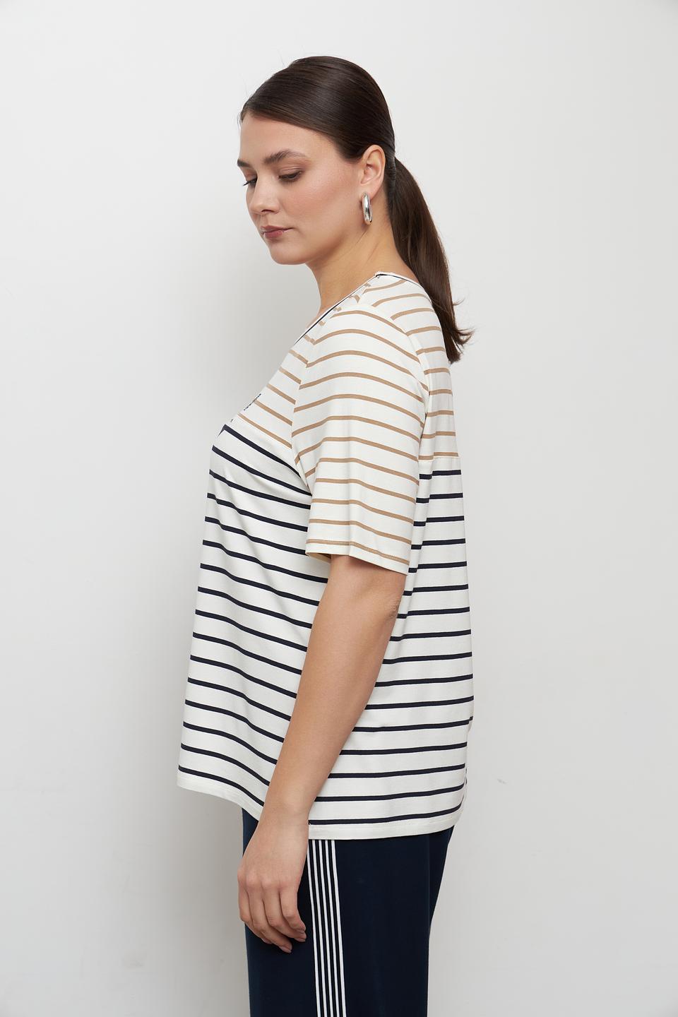 Футболка Lebek в полоску бежево-синяя