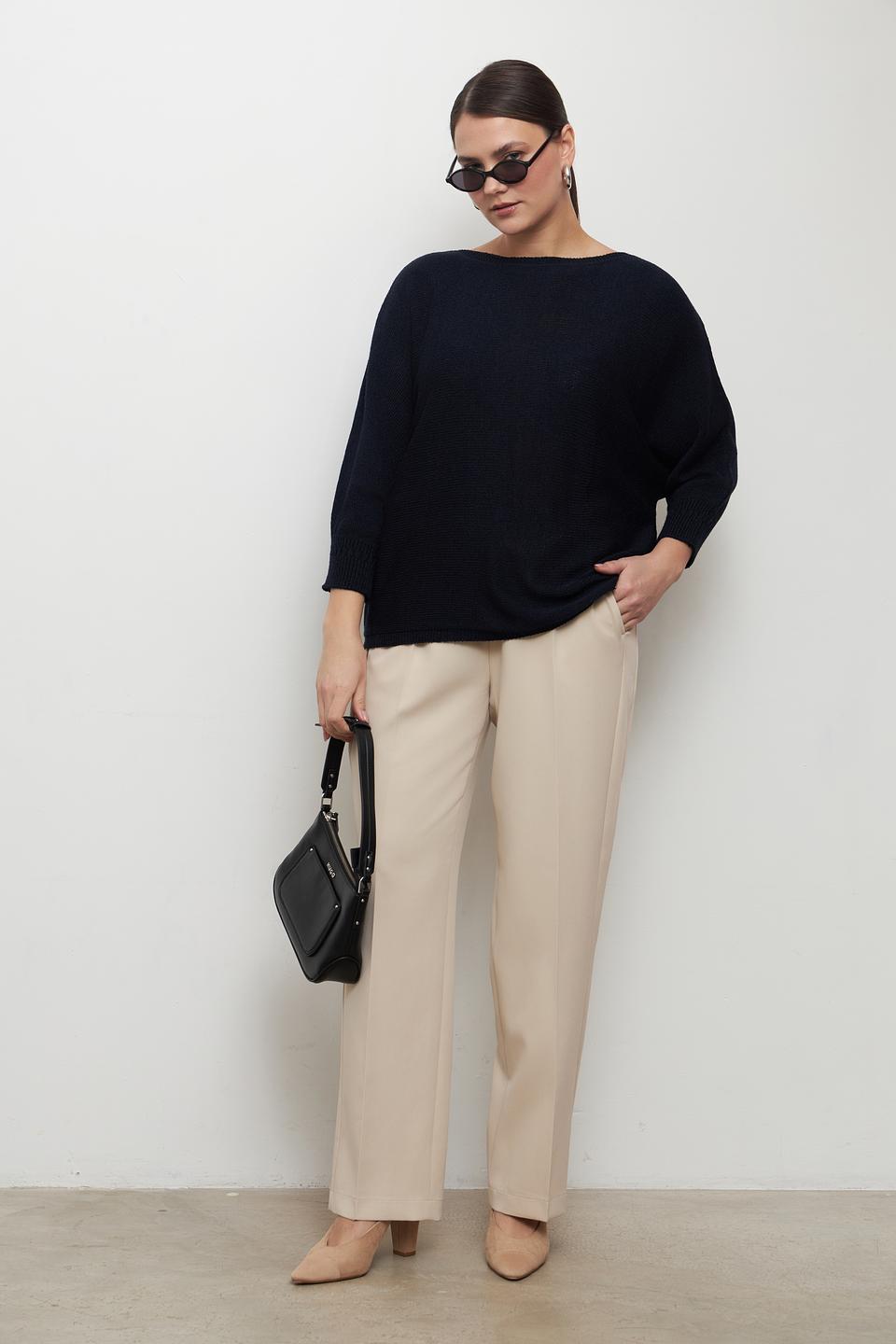 Пуловер MORE and MORE тёмно-синий с вырезом