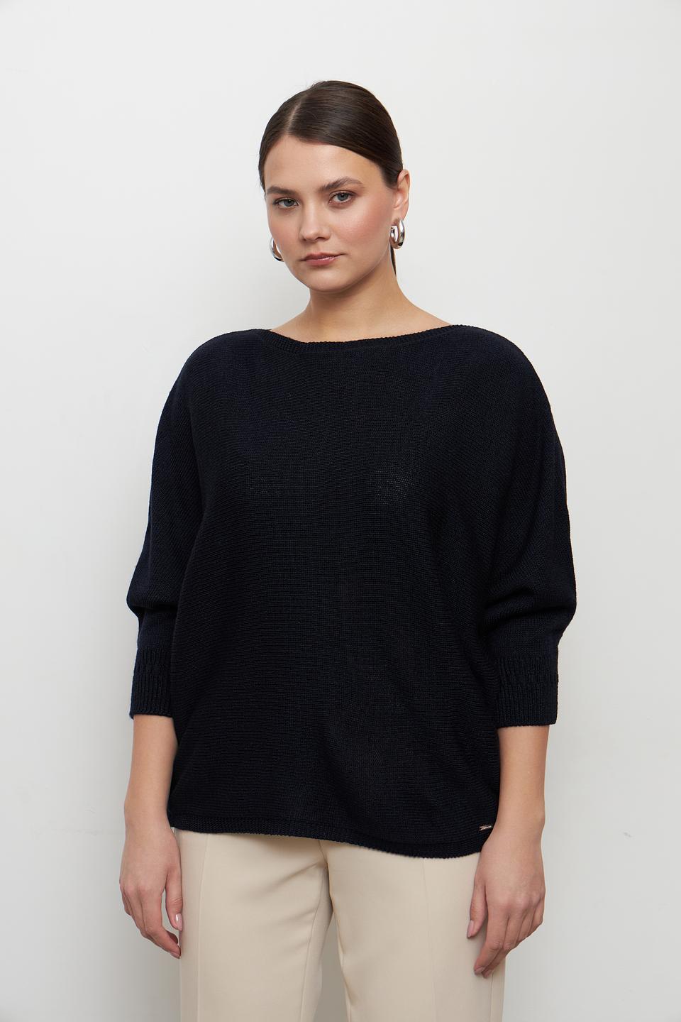 Пуловер MORE and MORE тёмно-синий с вырезом