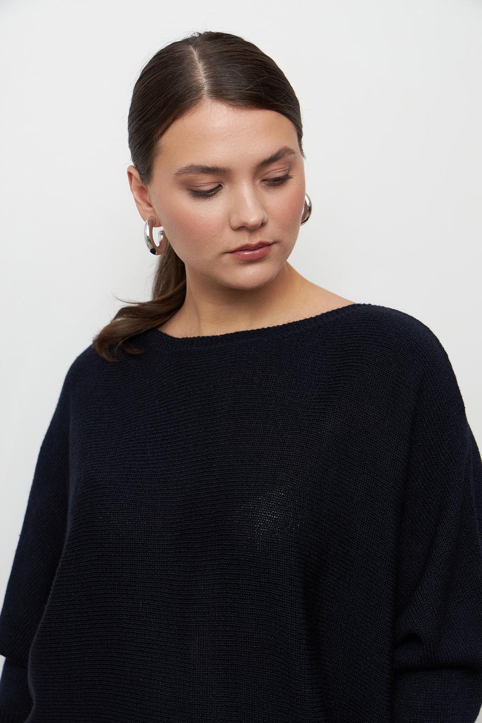 Пуловер MORE and MORE тёмно-синий с вырезом