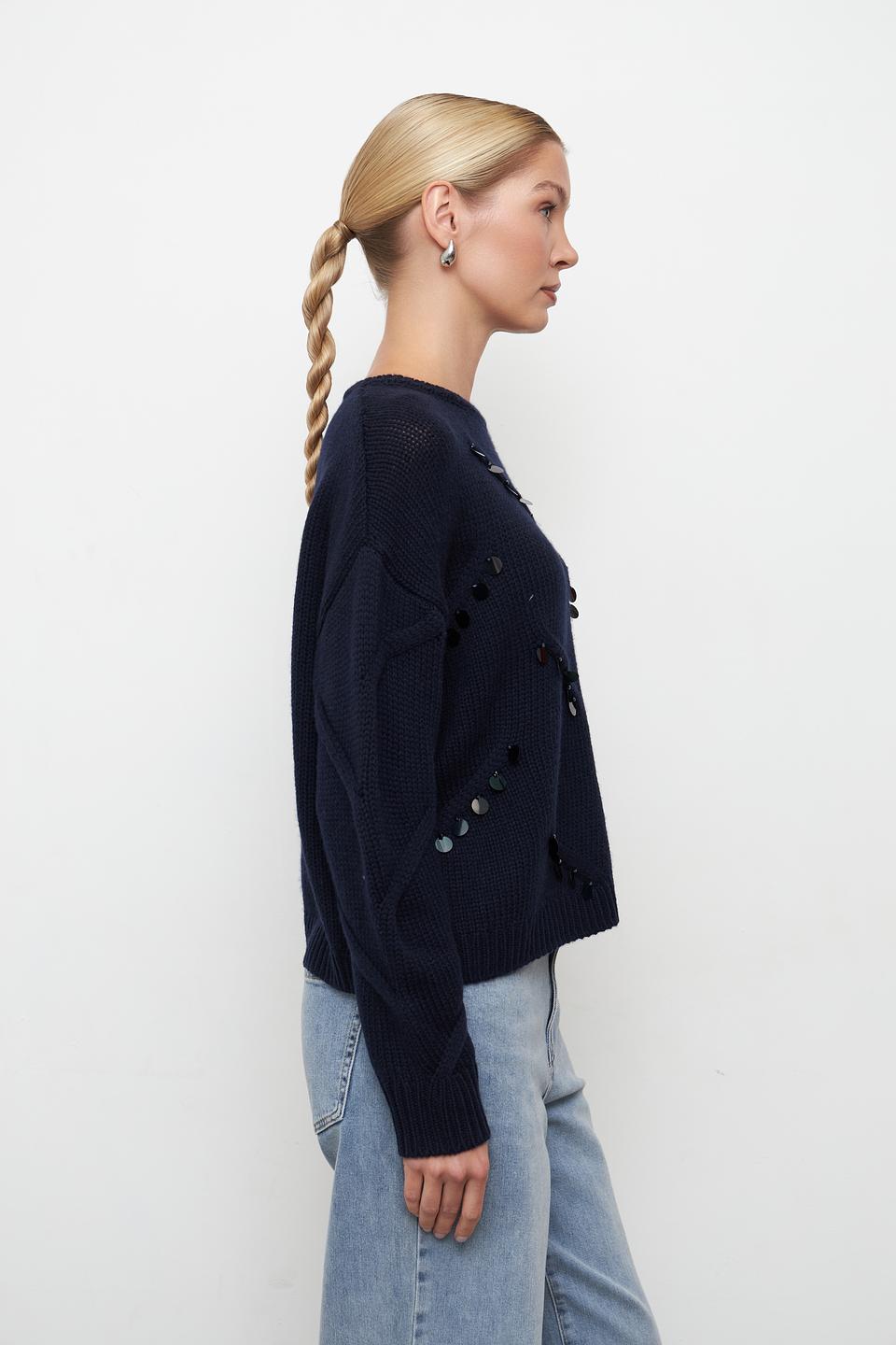 Пуловер Lecomte с бусинами тёмно-синий