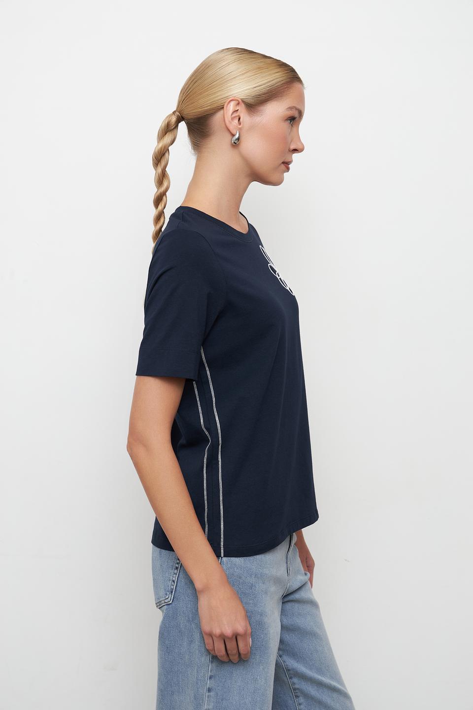 Футболка Bianca с цветами тёмно-синяя