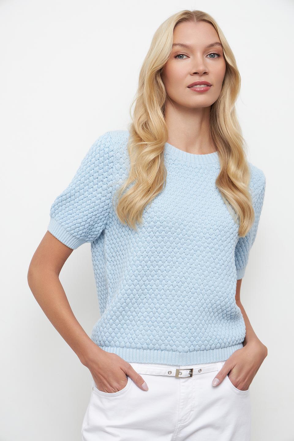 Пуловер Oui голубой с коротким рукавом
