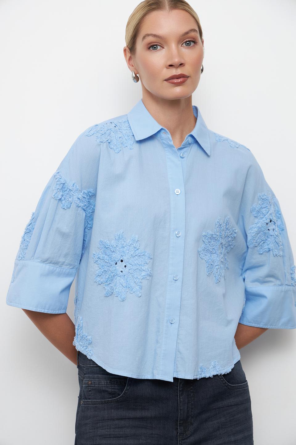 Блуза Marc Aurel с вышивкой голубая