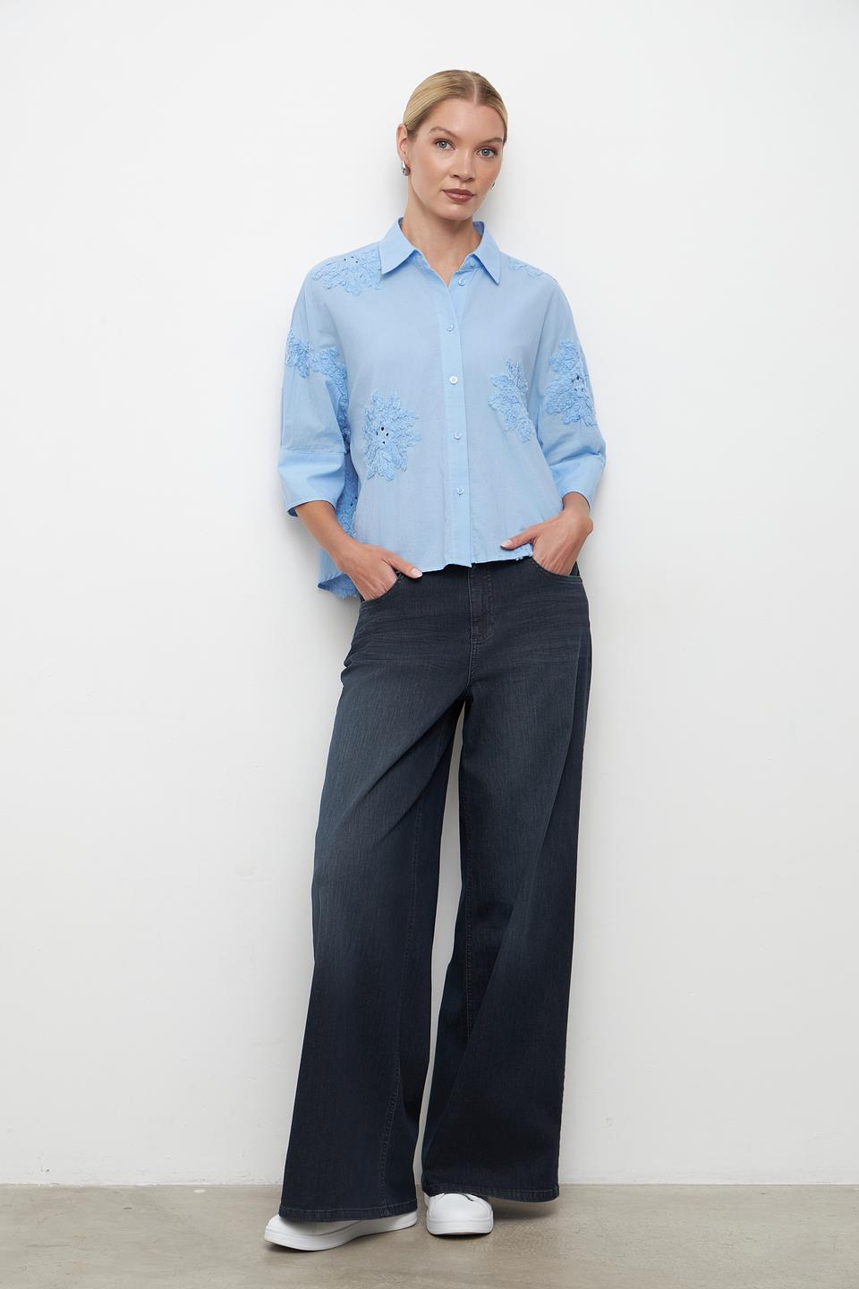Блуза Marc Aurel с вышивкой голубая