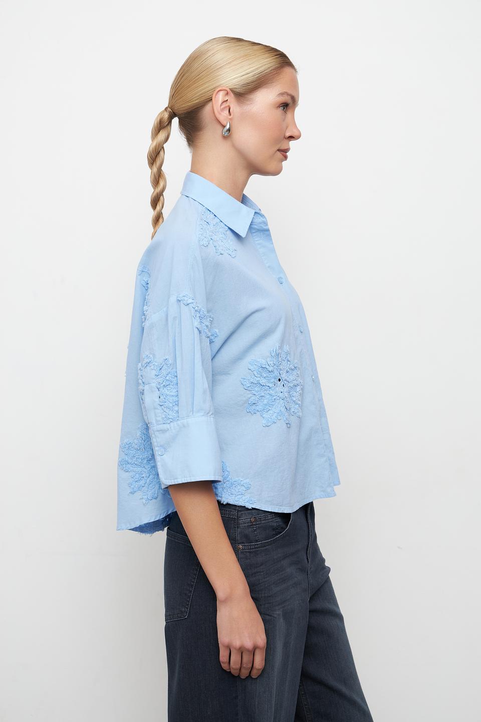 Блуза Marc Aurel с вышивкой голубая