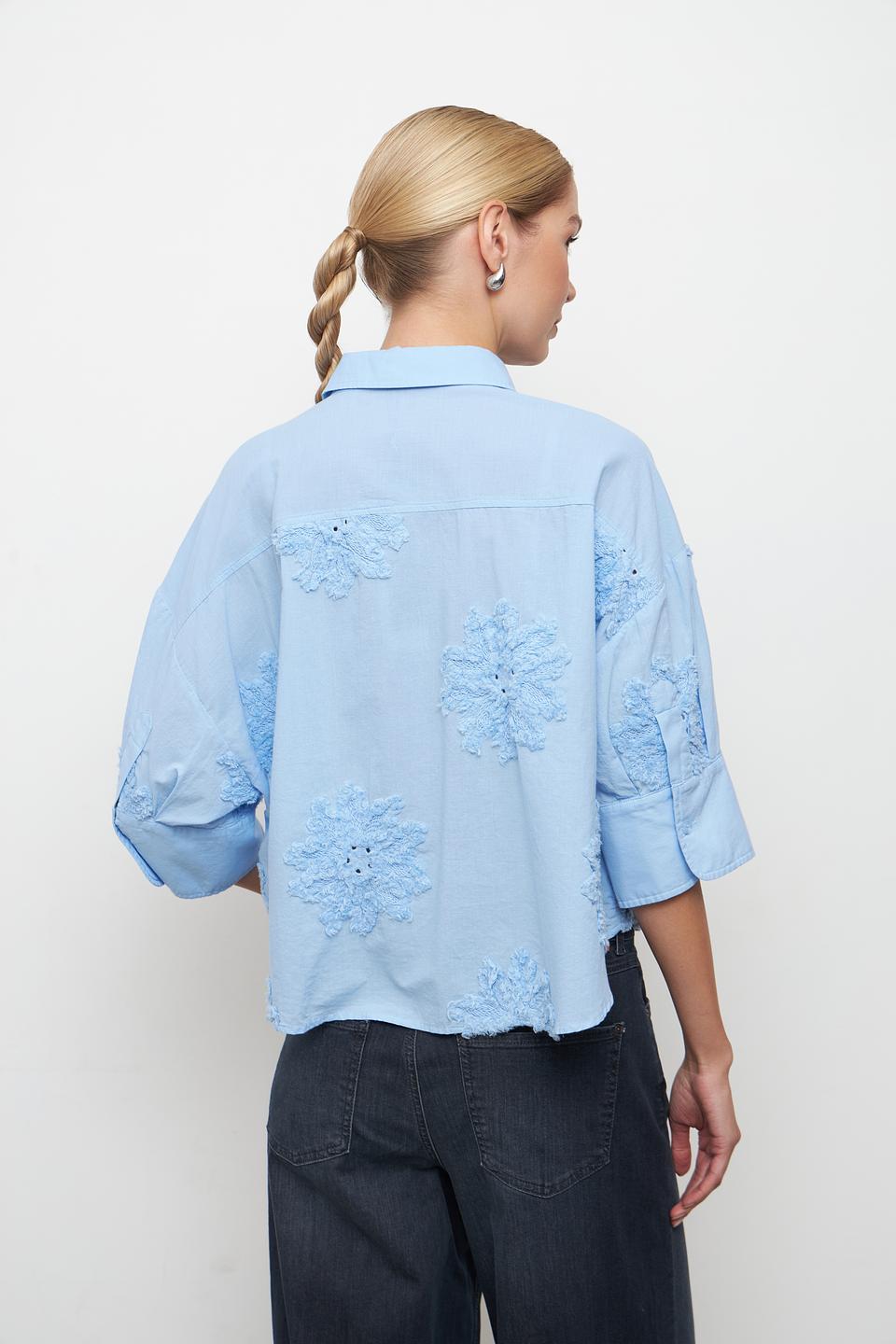 Блуза Marc Aurel с вышивкой голубая